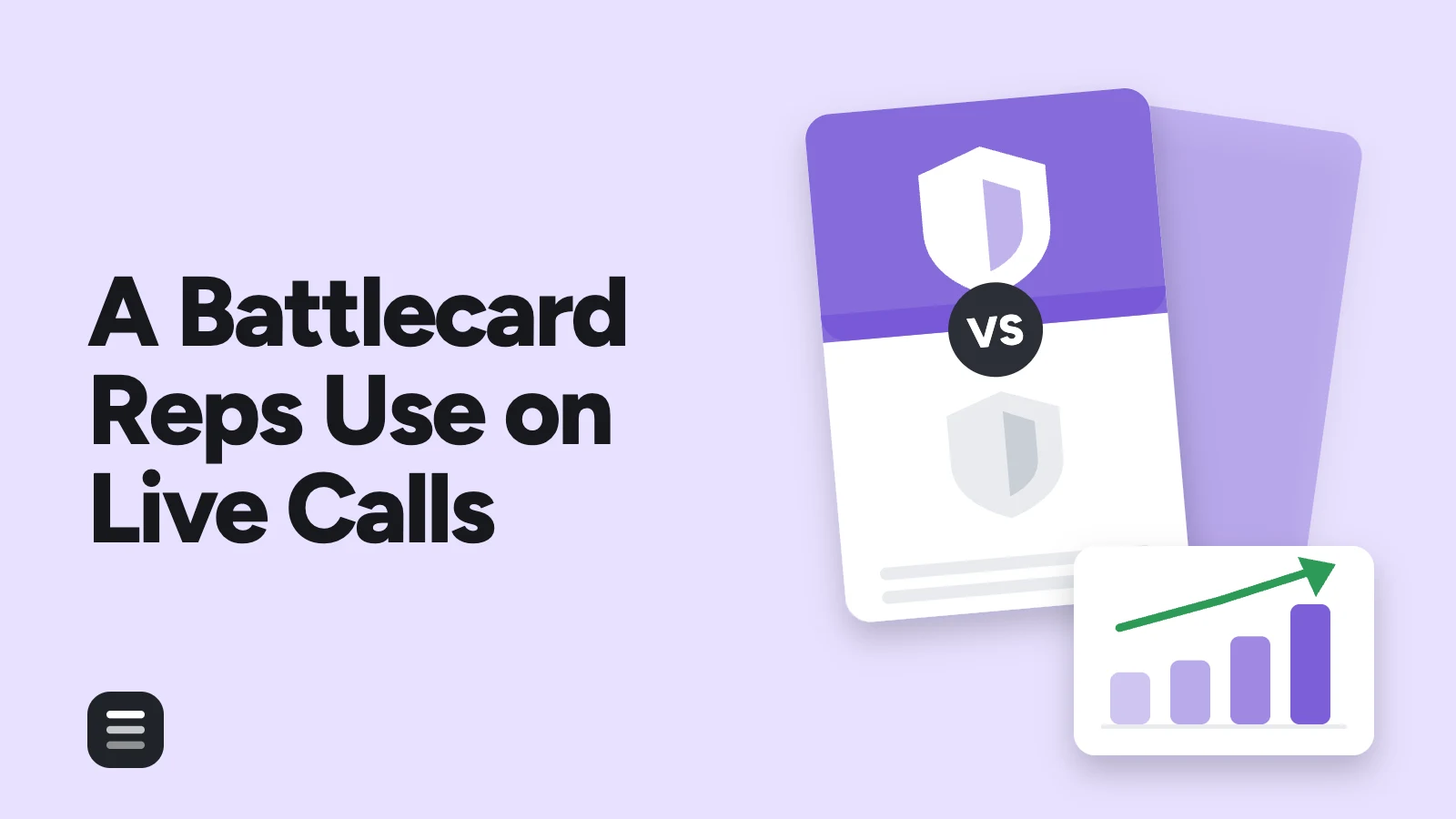 A Battlecard Reps Use on Live Calls: a rival's sales card marked VS beside a rising win rate
