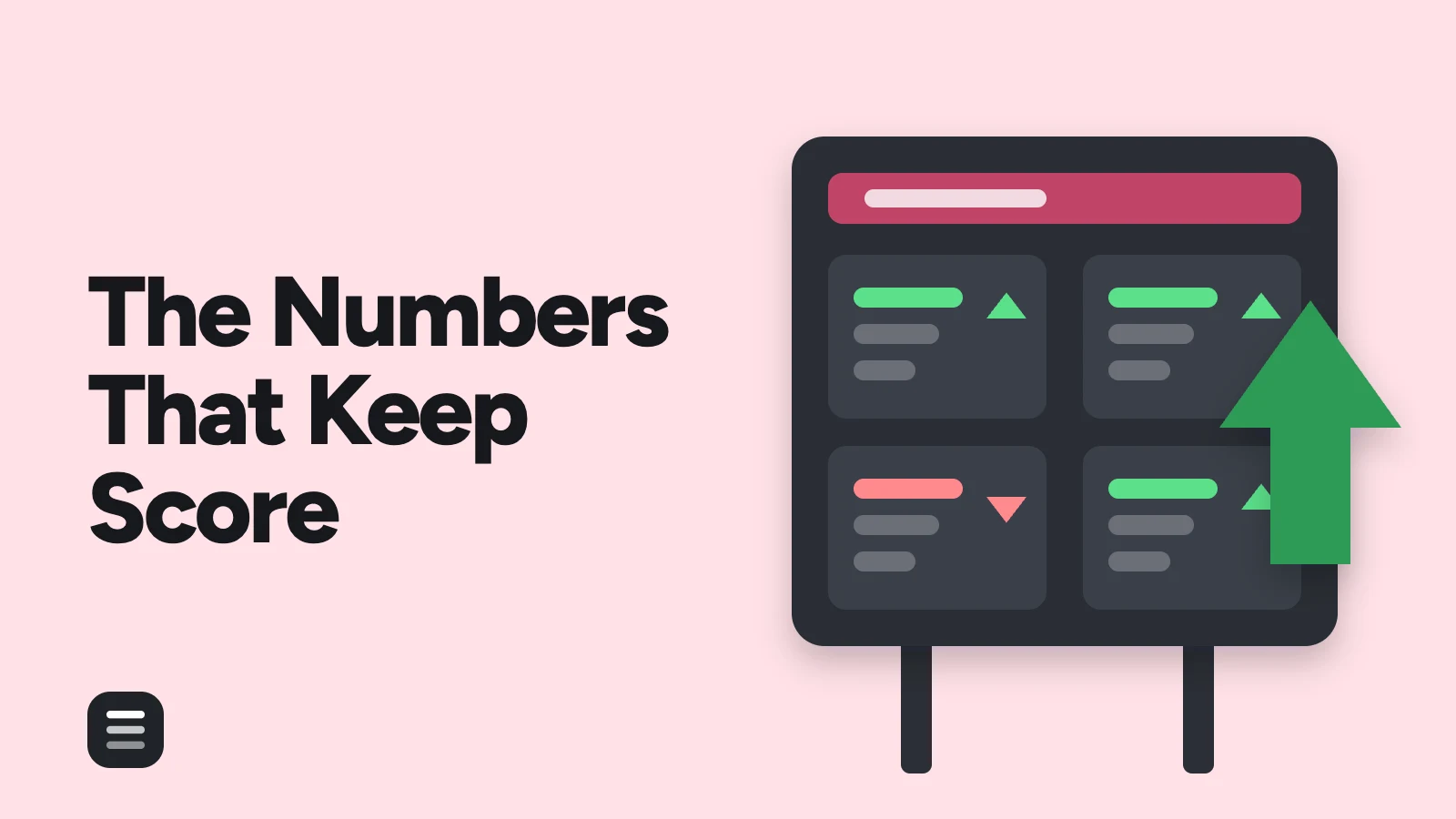 The Numbers That Keep Score: a scoreboard with four lit numbers and a green arrow pointing up