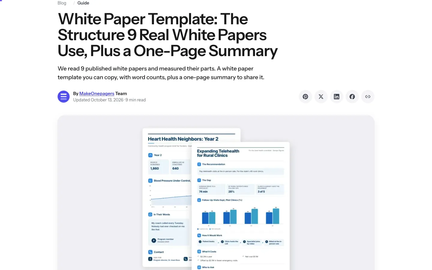 A blog post with the share buttons beside the author line