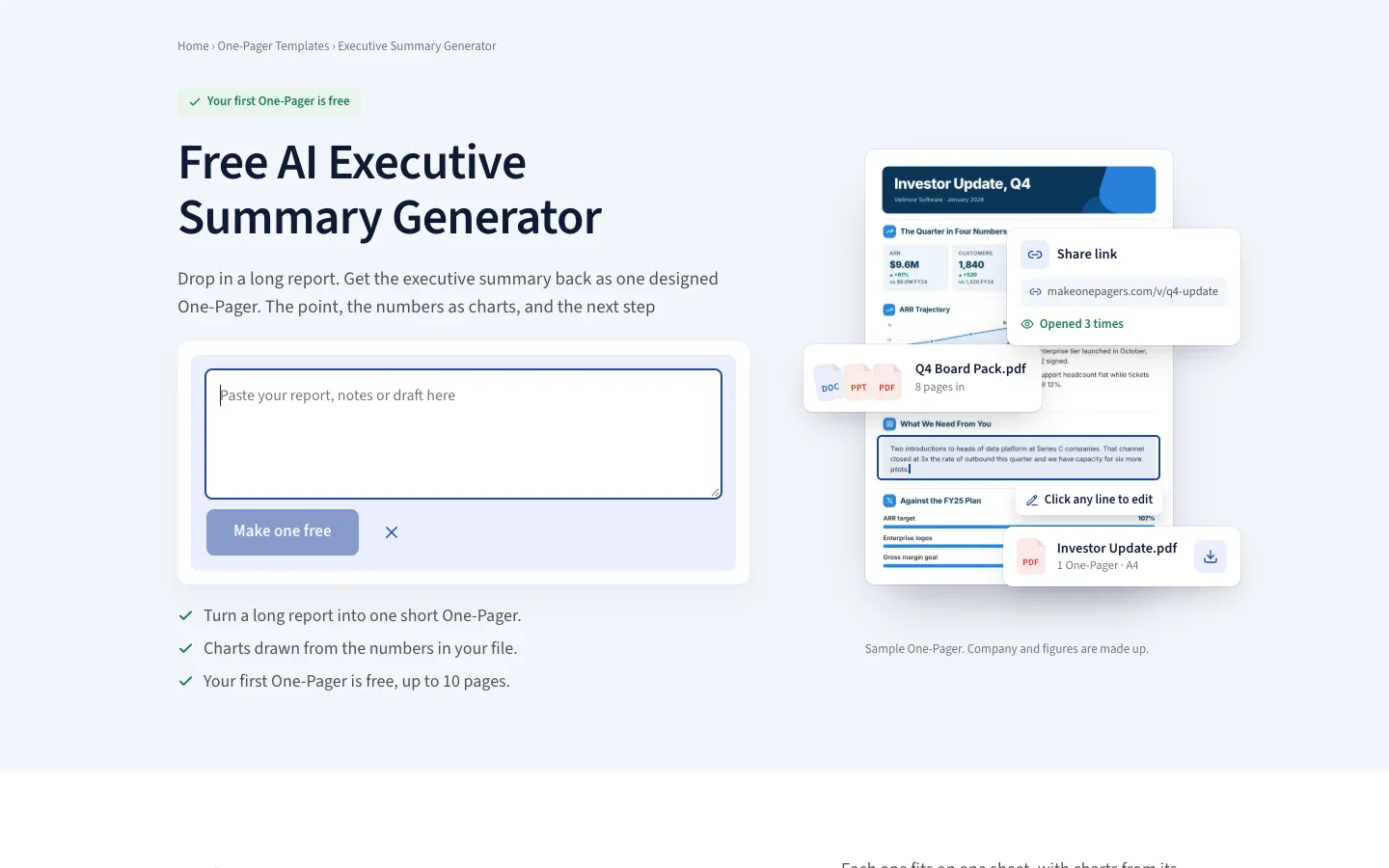 The executive summary generator with the Paste text box open