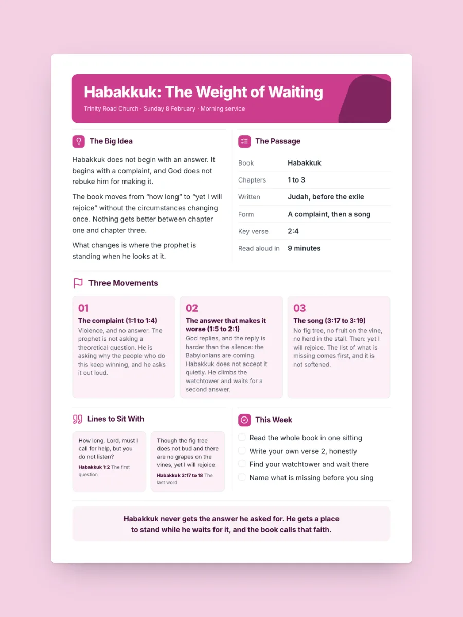 Sermon Notes One-Pager, one of our free church and faith one-pager templates, ready to edit
