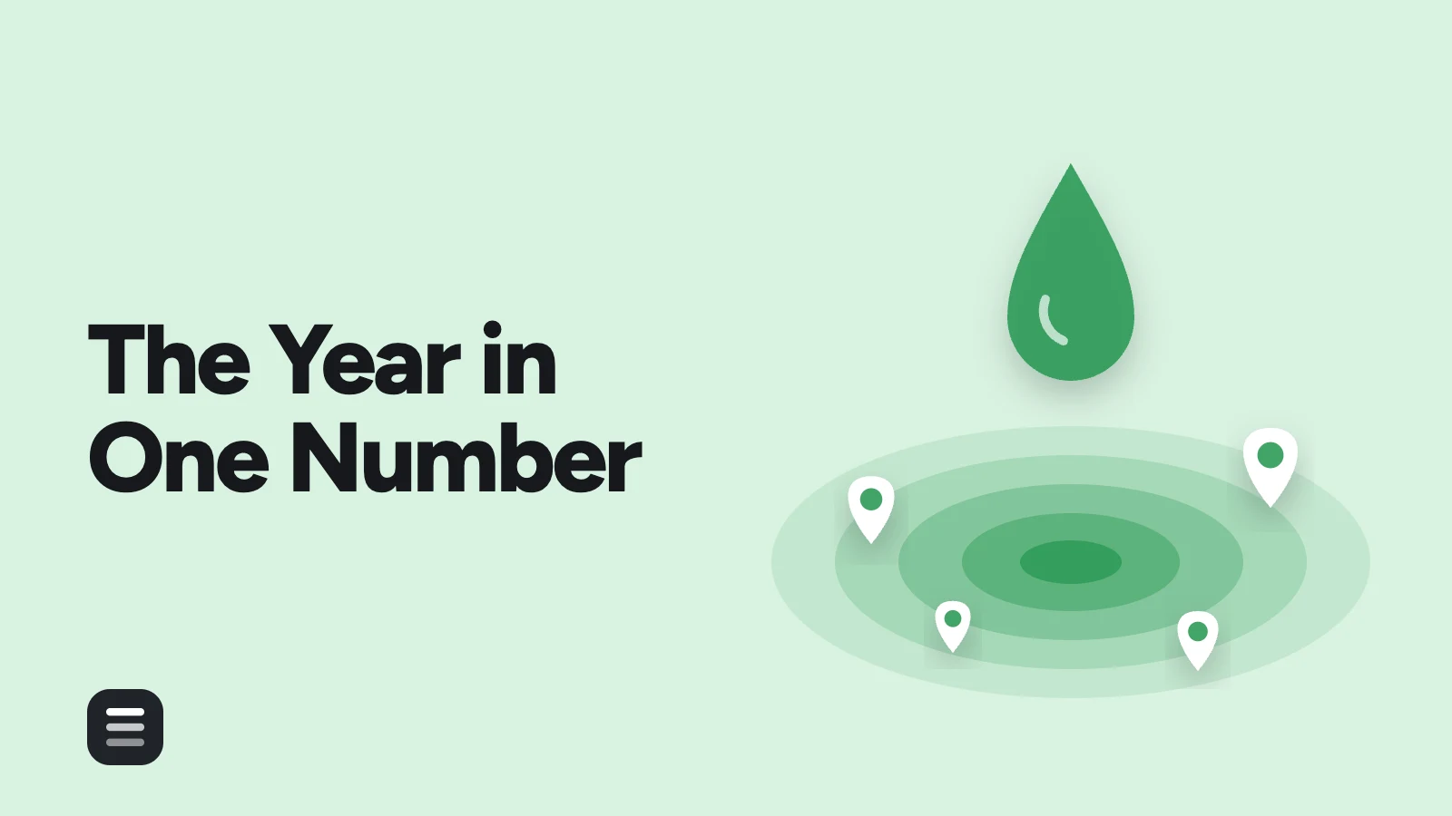 The Year in One Number: a drop rippling out with a reach pin on each ring