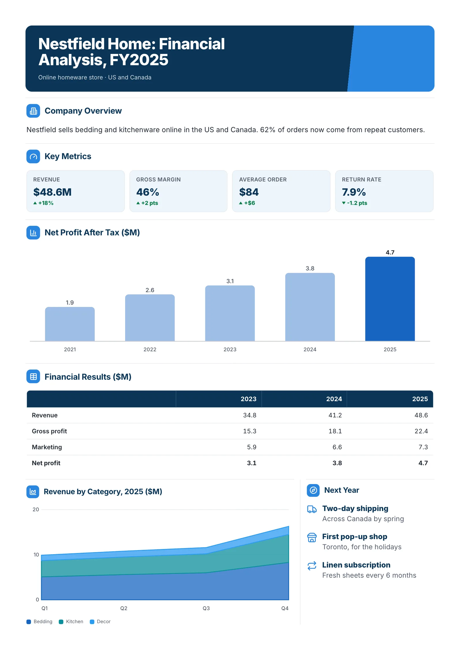 E-Commerce Financial Analysis One-Pager example