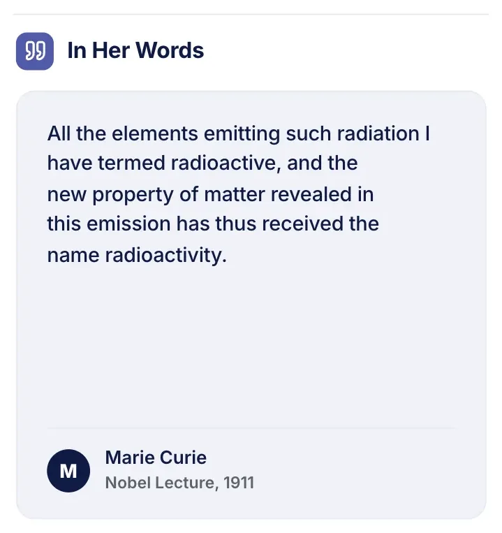 Pull quote, "In Her Words": a close-up of the Biography One-Pager Template