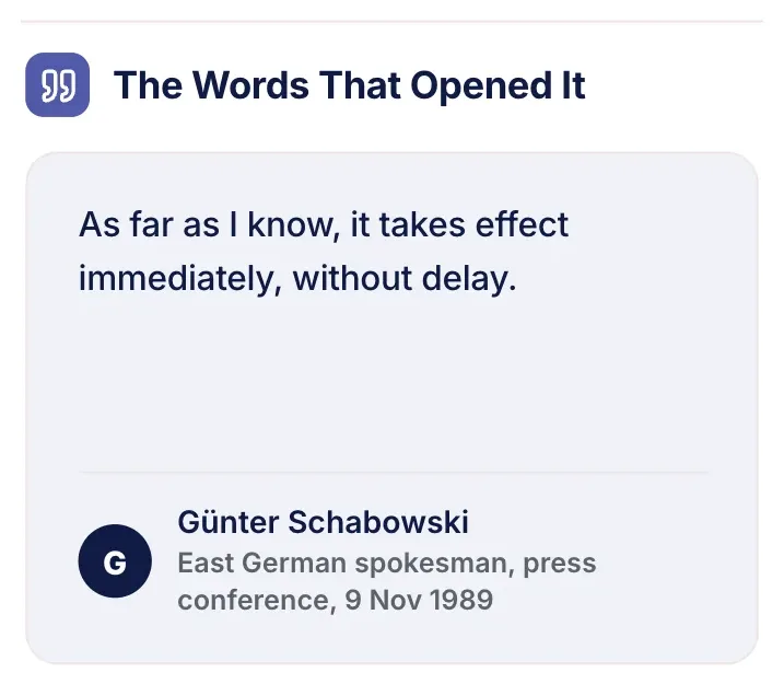 Pull quote, "The Words That Opened It": a close-up of the History Event One-Pager Template