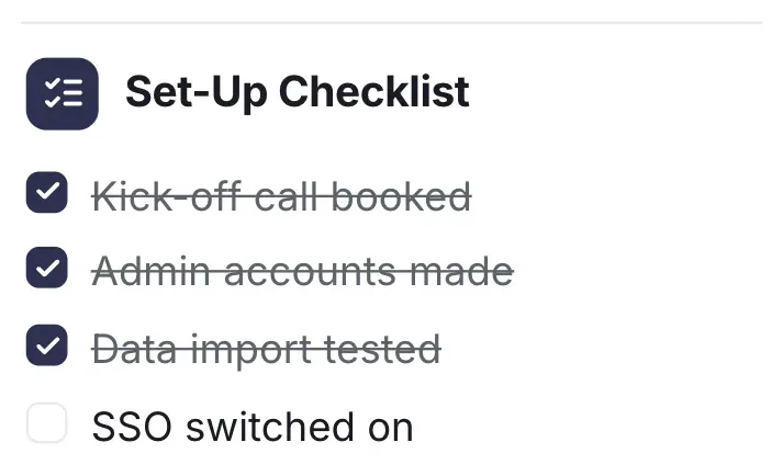 Checklist of next steps, "Set-Up Checklist": a close-up of the Customer Onboarding Plan One-Pager Template