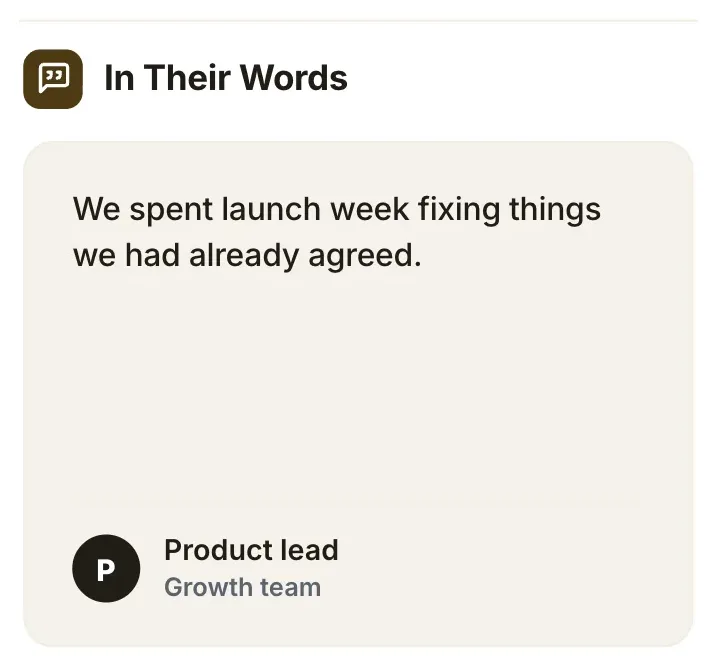 Pull quote, "In Their Words": a close-up of the Retrospective One-Pager Template