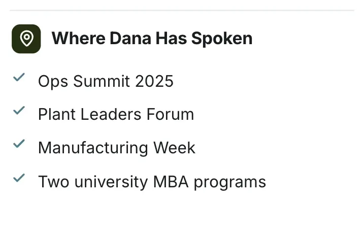 Key points, "Where Dana Has Spoken": a close-up of the Speaker One-Sheet One-Pager Template