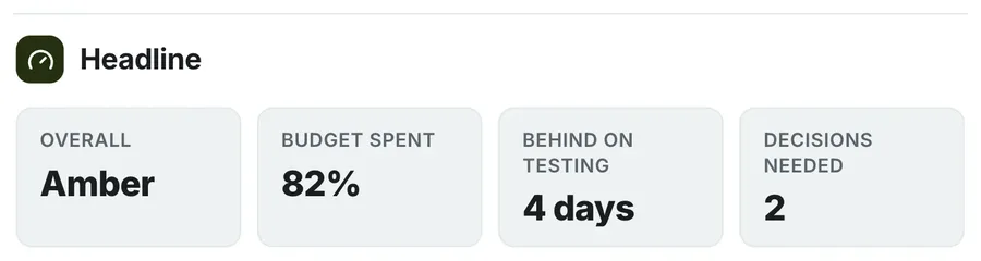 Headline numbers, "Headline": a close-up of the Project Status Report One-Pager Template